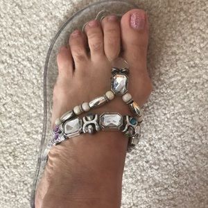 Jeweled and clear rubber flip flops